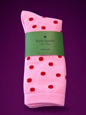 KATE SPADE New York Pink Red Polka Dot Crew Socks - 3 Pair